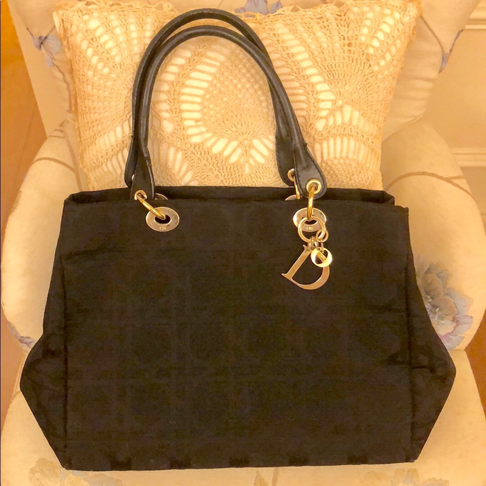 Christian Dior black Lady dior canvas carnage bag